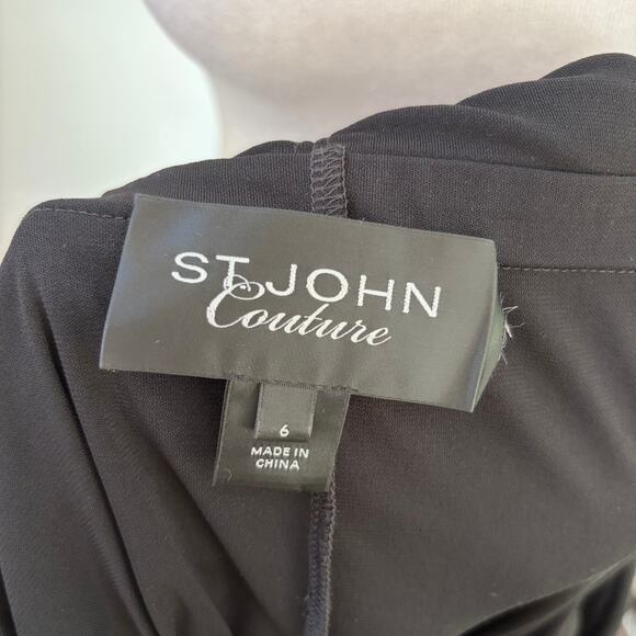 St. John Couture Black Draped Sz 6 Formal Cocktail Dress Long Sleeve Knee Length - Picture 7 of 7